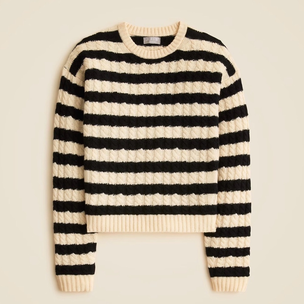 J.Crew Perfect Cashmere Cable-Knit Crewneck Sweater – Stripe | Size Large